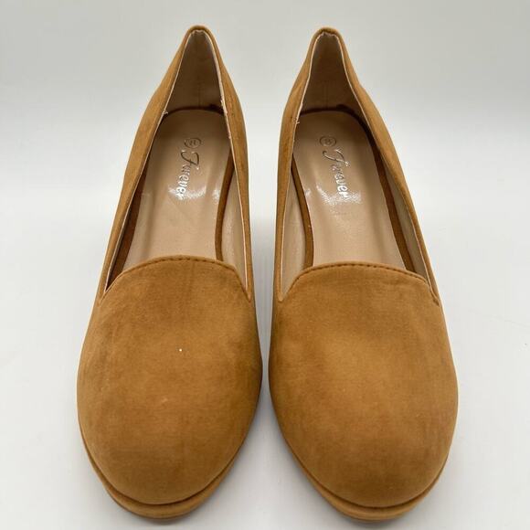 Forever Wedge Shoe Womens 8 Chestnut Brown Low-39 Faux Suede Slip On Wedge Heels - Picture 4 of 10